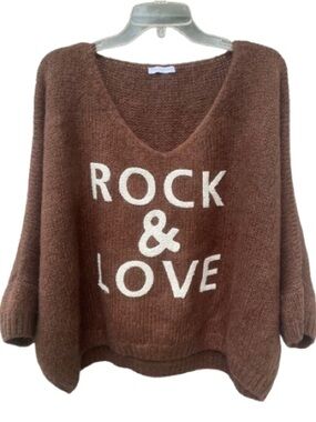 CARLA GIANNINI Italy Brown Rock & Love Oversized Knit Sweater V-Neck